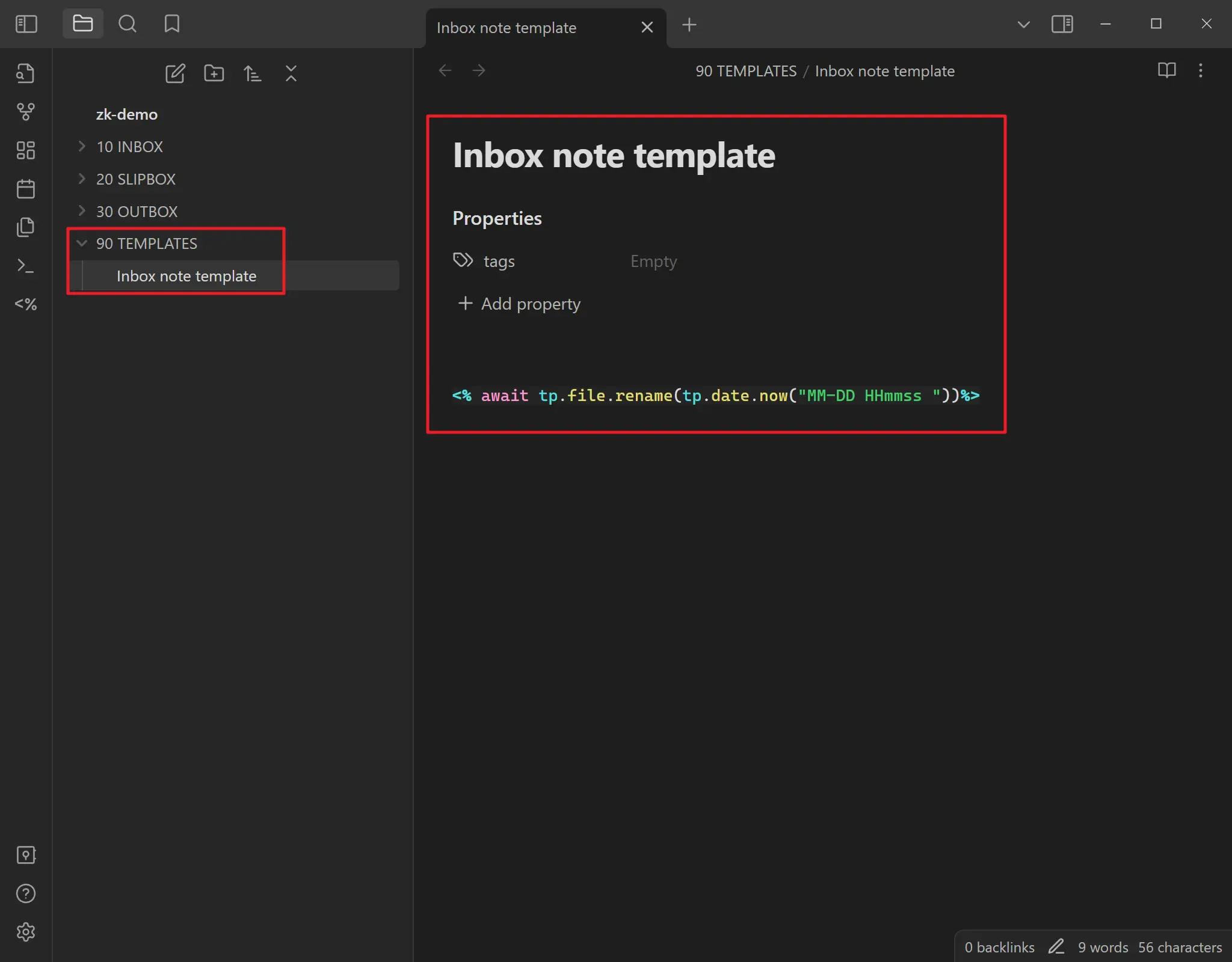 Inbox notes template